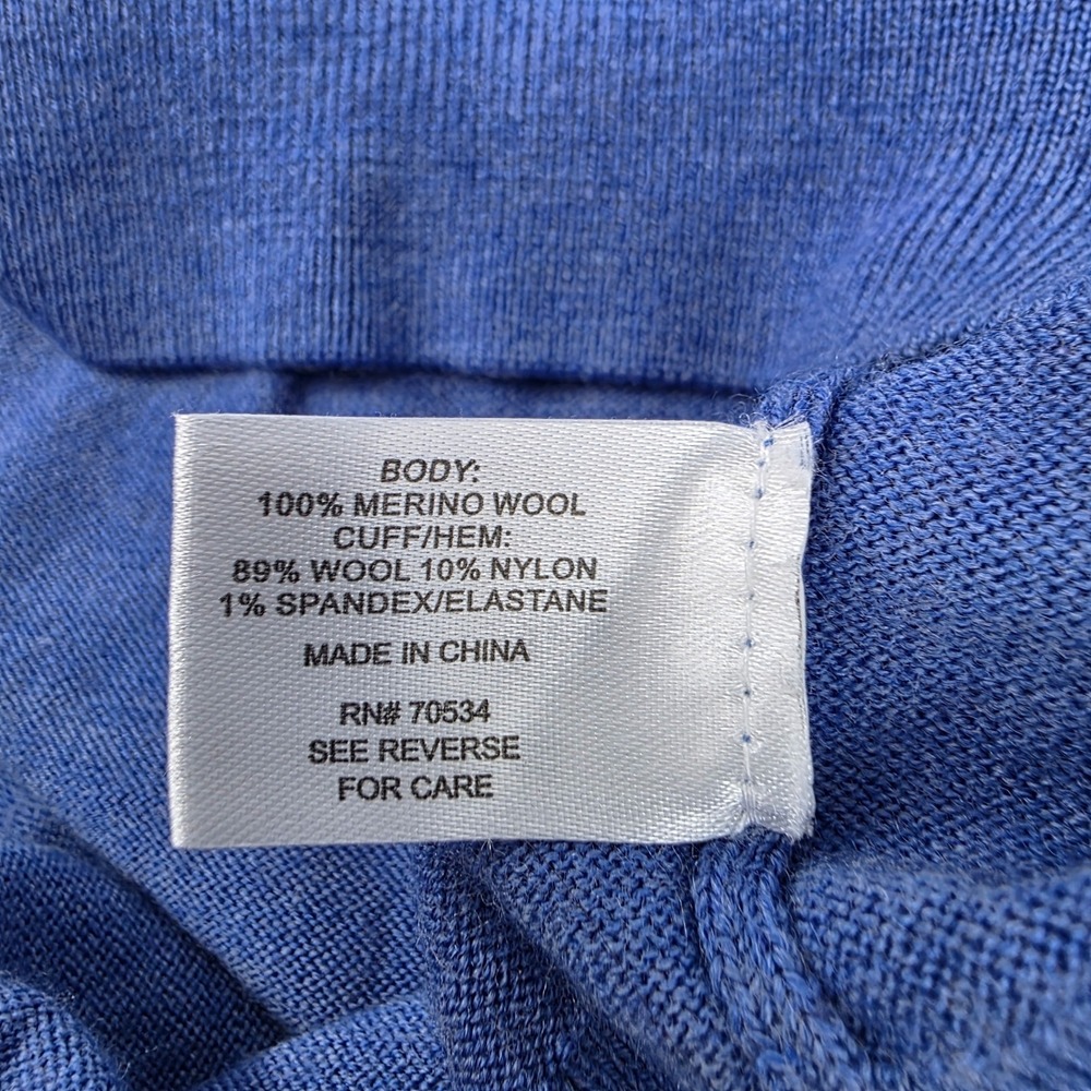 Orvis Merino Wool Quarter Zip Sweater Mens M Blue Heather Mock Neck Fly Lure - Picture 5 of 7